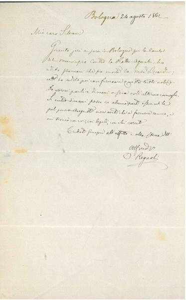 Foglio ripiegato, datato Bologna 24 Agosto
