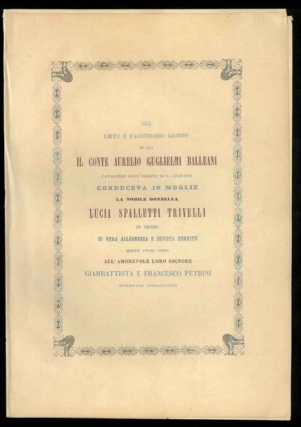 Nel lieto e faustissimo giorno in cui il conte Aurelio …