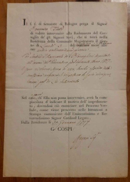 Convocazione alla Radunanza del Consiglio dè 48 Signori Savj nella …
