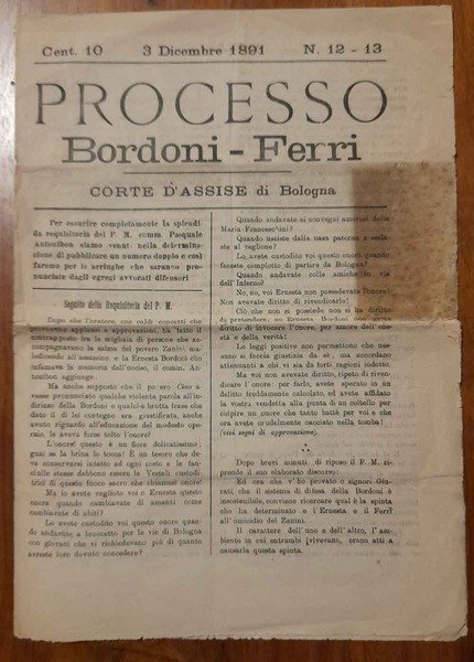 Processo Bordoni - Ferri. Corte d'Assise di Bologna