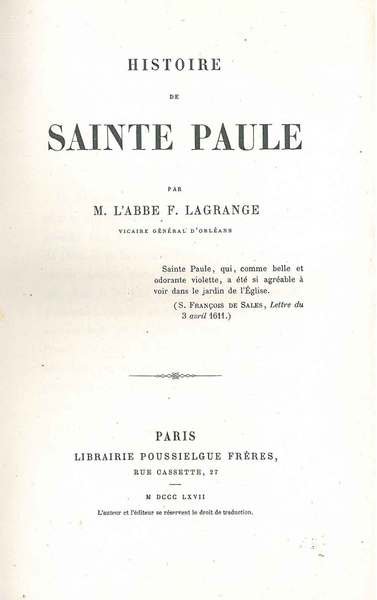 Histoire de Sainte Paule
