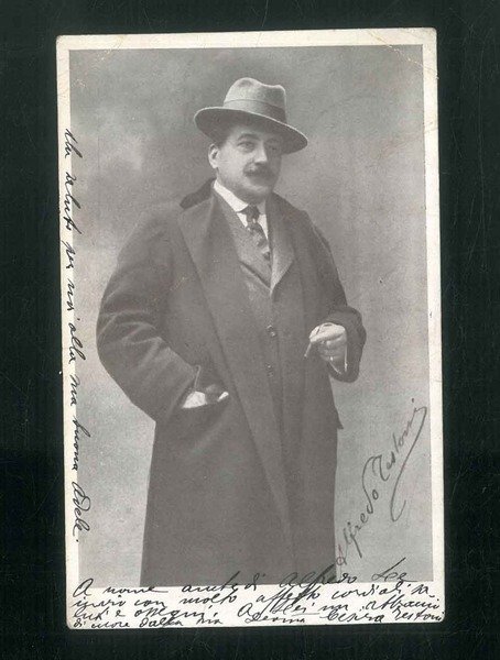 Cartolina con ritratto di Alfredo Testoni e firma a stampa …