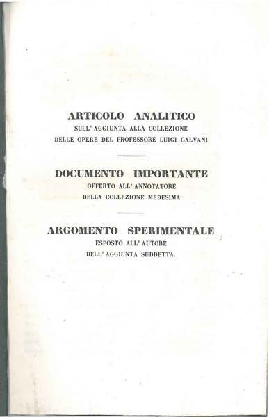 Articolo analitico sull'aggiunta alla collezione delle opere del professore Luigi …