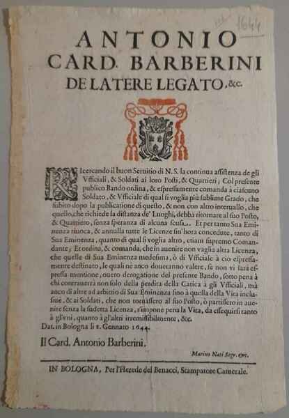 Ricercando il buon Servitio di N. S. la continua assistenza …