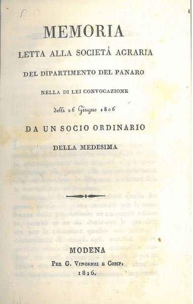 Memoria letta alla Società agraria del Dipartimento del Panaro nella …