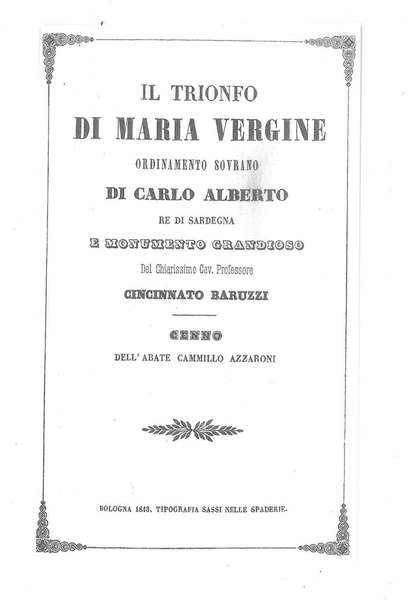 Il trionfo di Maria Vergine ordinamento sovrano di Carlo Alberto …