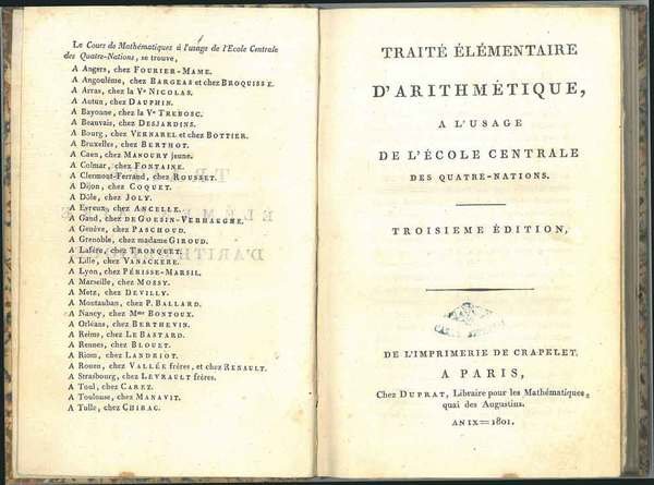 Traité élémentaire d'arithmétique à l'usage de l'école centrale des quatre-nations