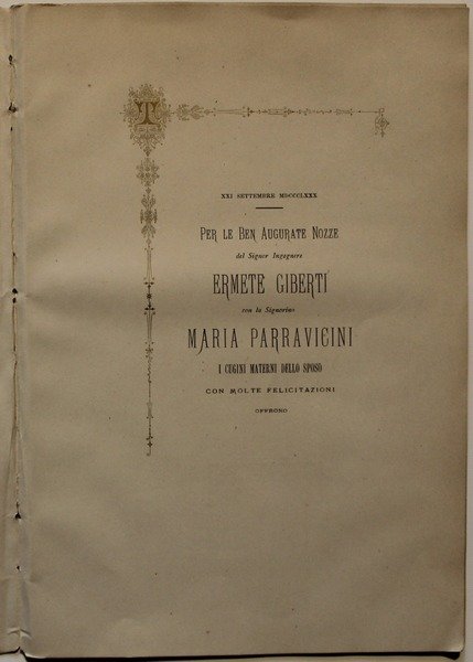 Per le ben augurate nozze del signor Ingegnere Ermete Giberti …