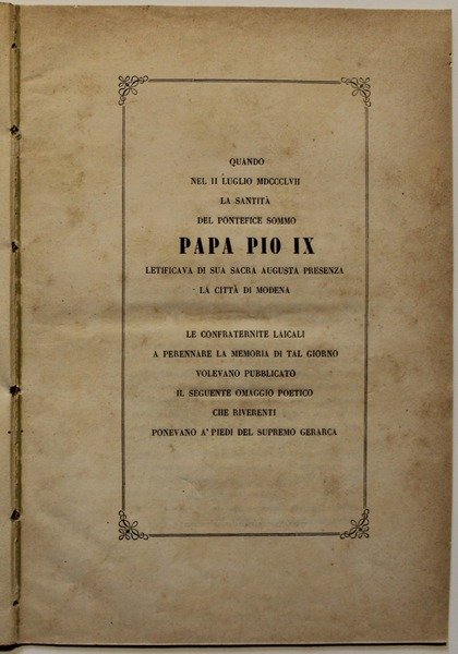 Quando nel Luglio MDCCCLVII la Santità del Pontefice sommo Papa …