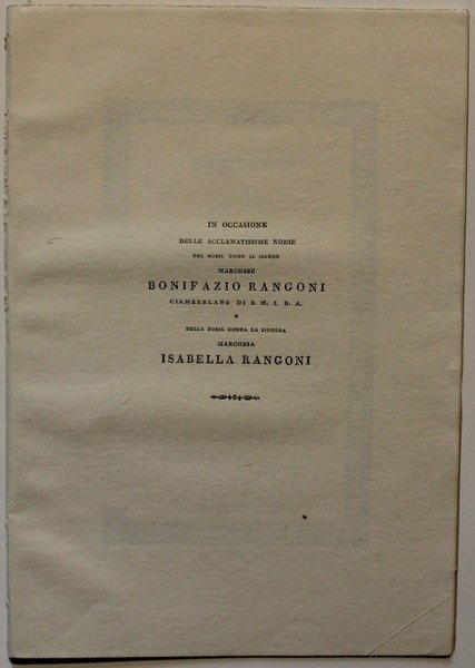 In occasione delle acclamatissime nozze del nobil uomo il signor …