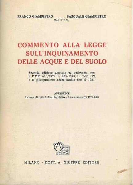 Commento alla legge sull'inquinamento delle acque del suolo