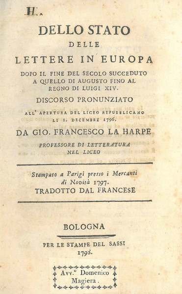 Dello stato delle lettere in Europa dopo il fine del …