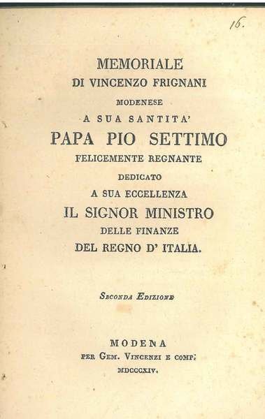 Memoriale. a Sua Santità Papa Pio settimo felicemente regnante dedicato …