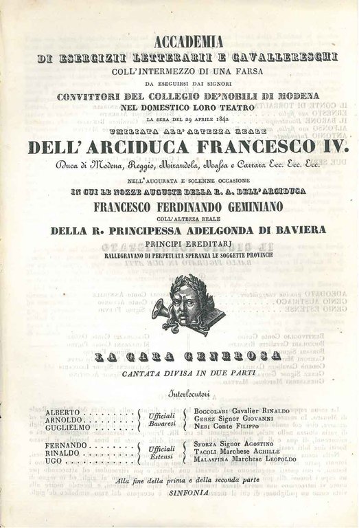 Accademia di esercizi letterarii e cavallereschi coll'intermezzo di una farsa …