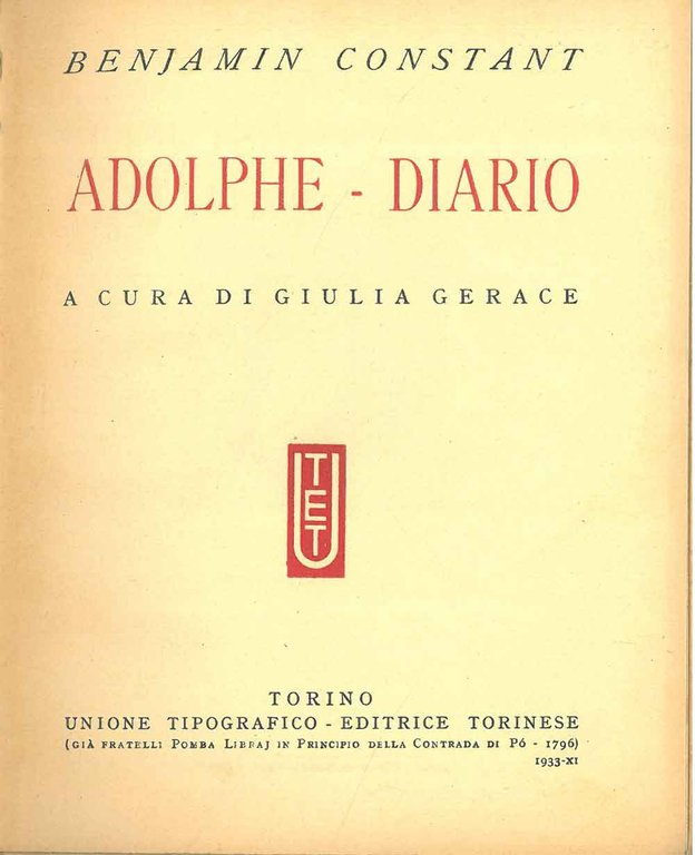 Adolphe - diario A cura di G. Gerace