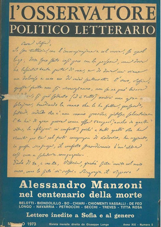 Alessandro Manzoni nel centenario della morte. Lettere inedite a Sofia …