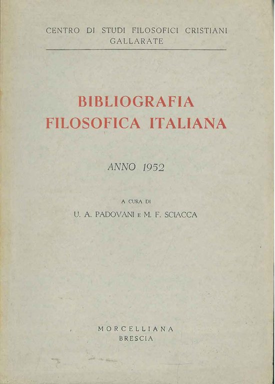 Bibliografia filosofica italiana. Anno 1952