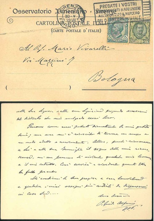 Biglietto da visita e cartolina postale con intestazioni diverse legate …