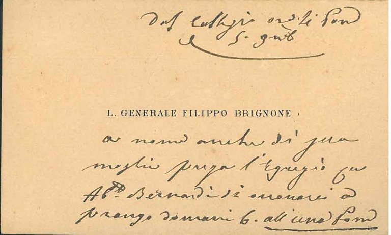 Biglietto da visita intestato "L. Generale Filippo Brignone"