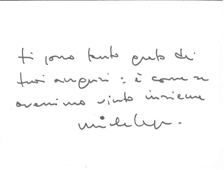 Biglietto su cartoncino, con 3 righe autografe e firmate da …