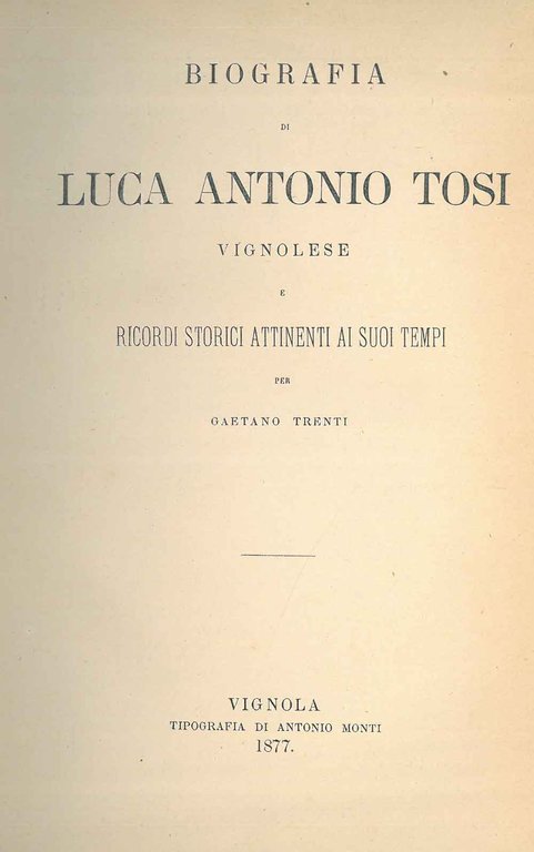 Biografia di Luca Antonio Tosi vignolese e ricordi storici attinenti …