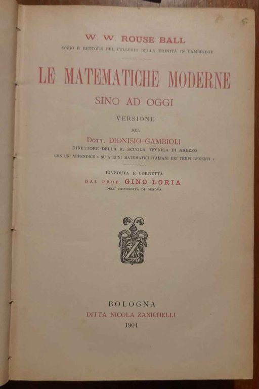 Breve compendio di storia delle matematiche. Secondo volume: Le matematiche …