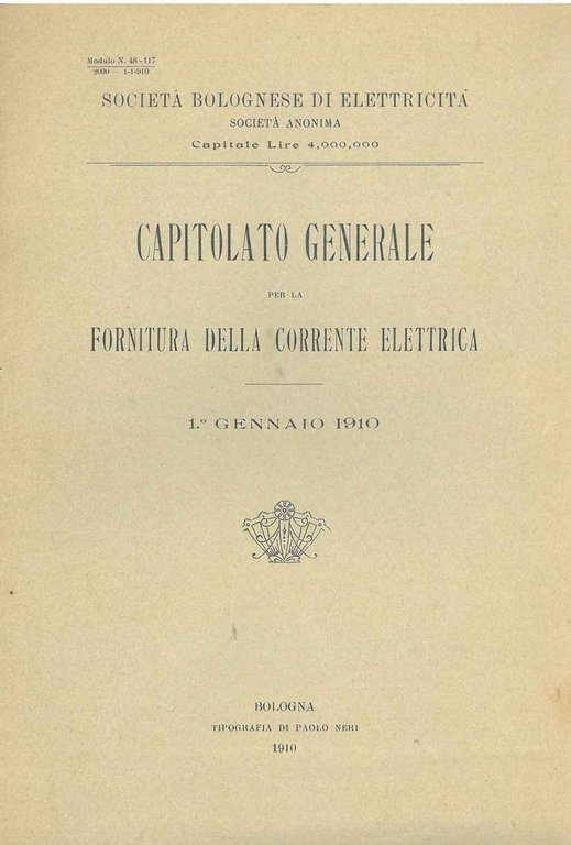 Capitolato generale per la fornitura della corrente elettrica. 1° gennaio …