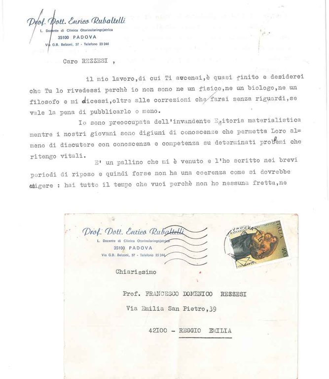Carta intestata Prof. Dott. Enrico Rubatelli, L. docente di Clinica …