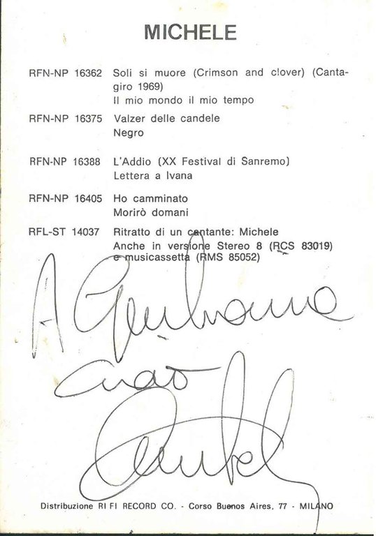 Cartolina con fotografia di Michele e firma autografa con dedica …