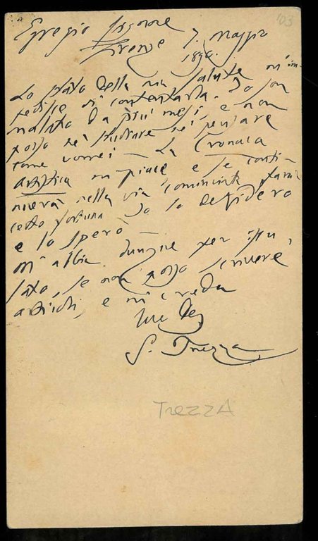 Cartolina postale inviata al direttore della Cronaca Artistica di Catania, …