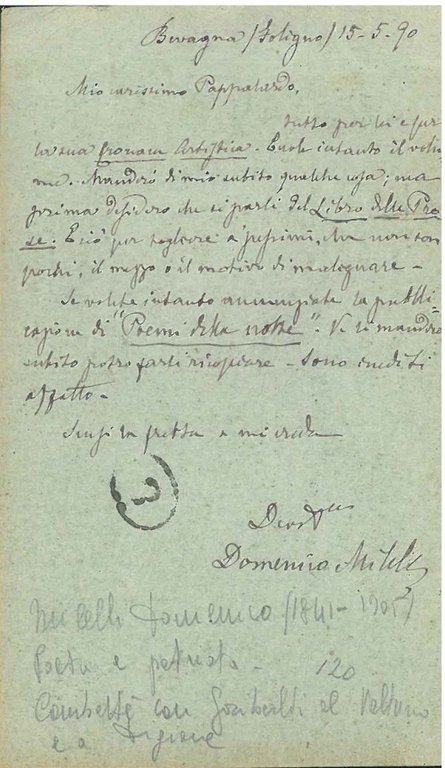 Cartolina postale inviata da Bevagna (Foligno) "15-5-90" indirizzata a G. …