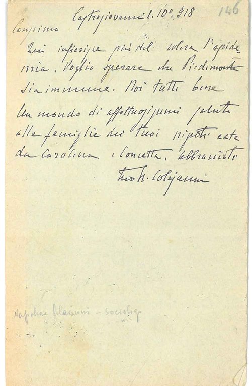 Cartolina postale viaggiata, datata 2-10-18