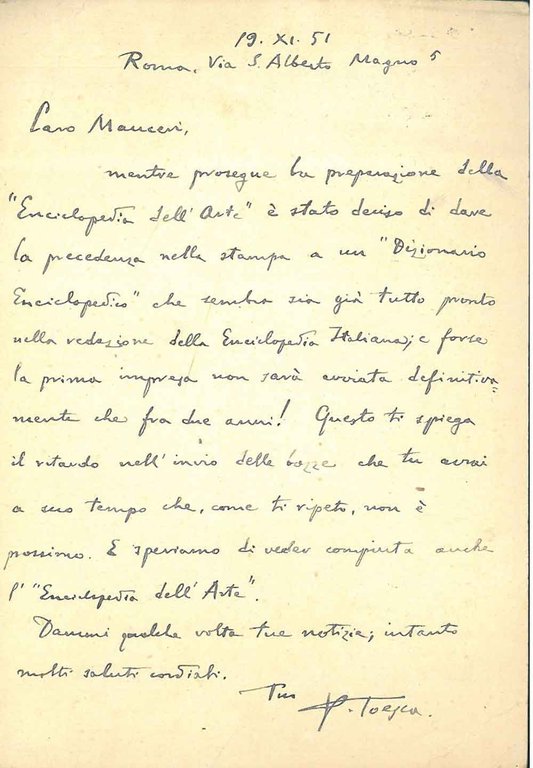Cartolina postale viaggiata: "Roma, 20.11.1961" inviata a Enrico Marcucci