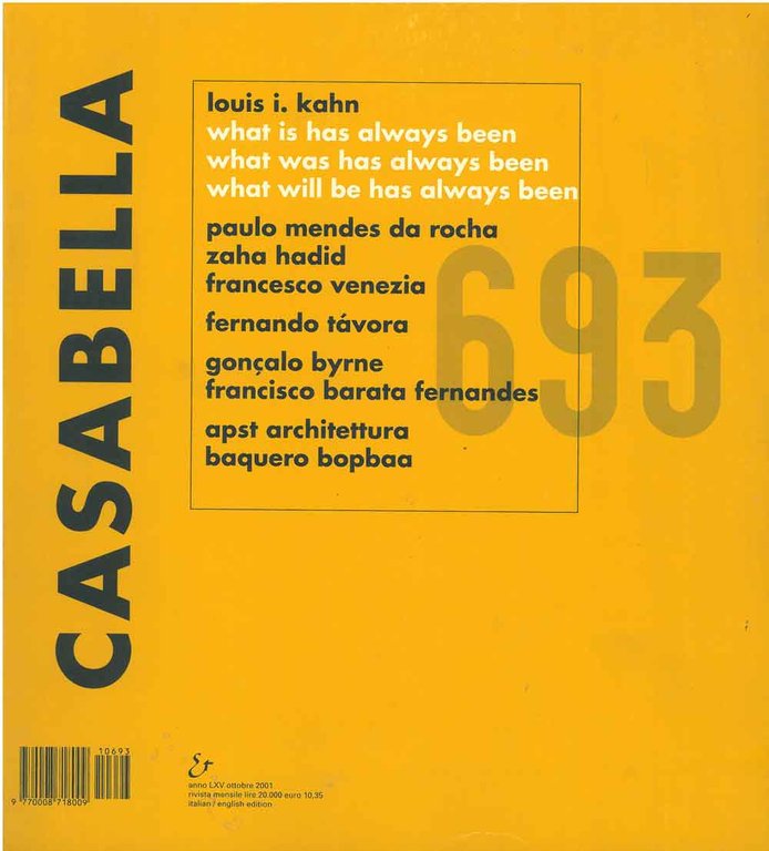 Casabella Rivista internazionale di architettura; International Architectural Review, Ottobre 2001, …