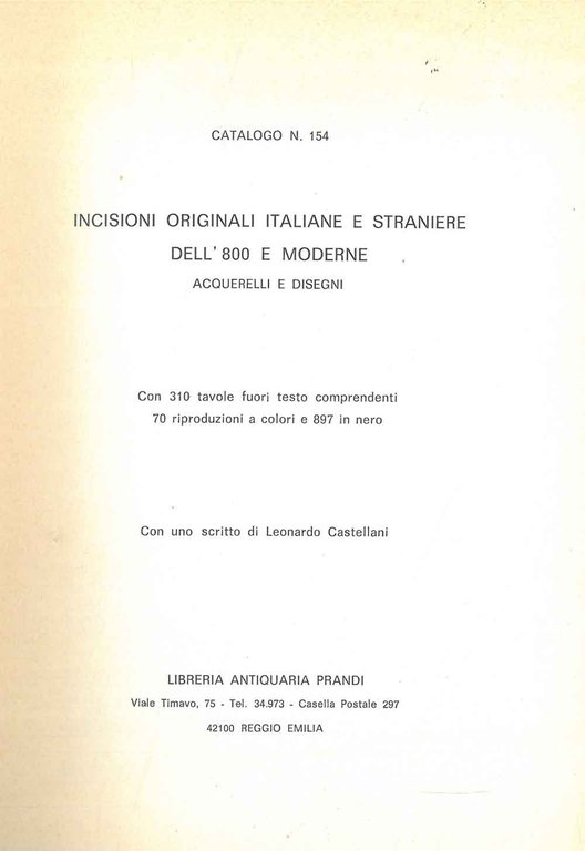 Catalogo n. 154. Incisioni originali italiane e straniere dell'800 e …