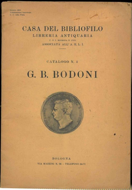 Catalogo n. 4. G.B. Bodoni.