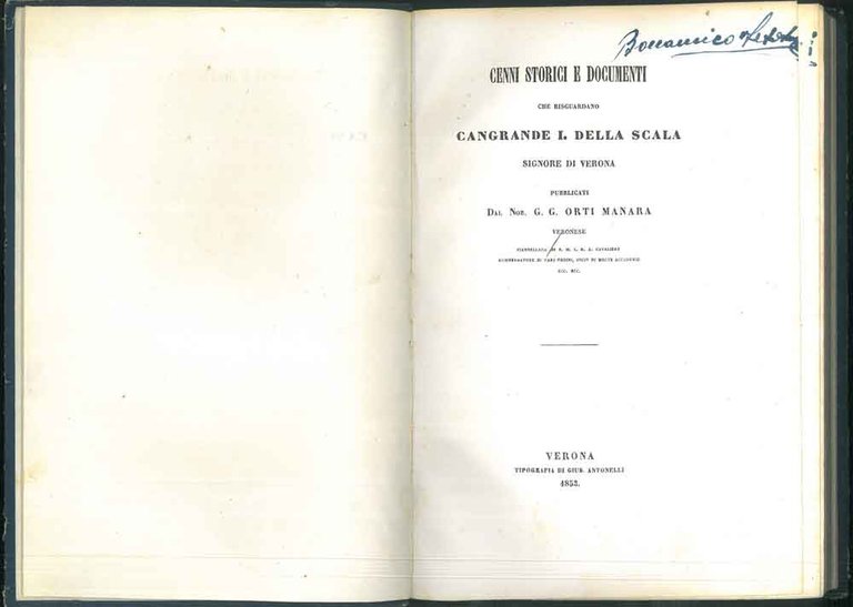 Cenni storici e documenti che riguardano Cangrande I. Della Scala …