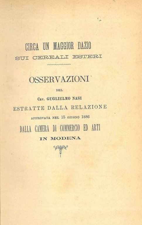 Circa un maggior dazio sui cereali esteri estratte dalla relazione …