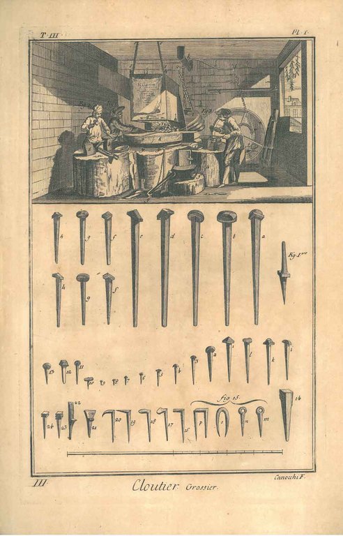 Cloutier grossier contenant deux planches. Tavole originali dell'enciclopedia di Diderot …