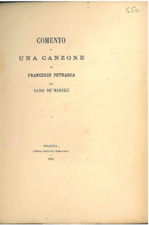 Comento a una canzone di Francesco Petrarca per Luigi de' …