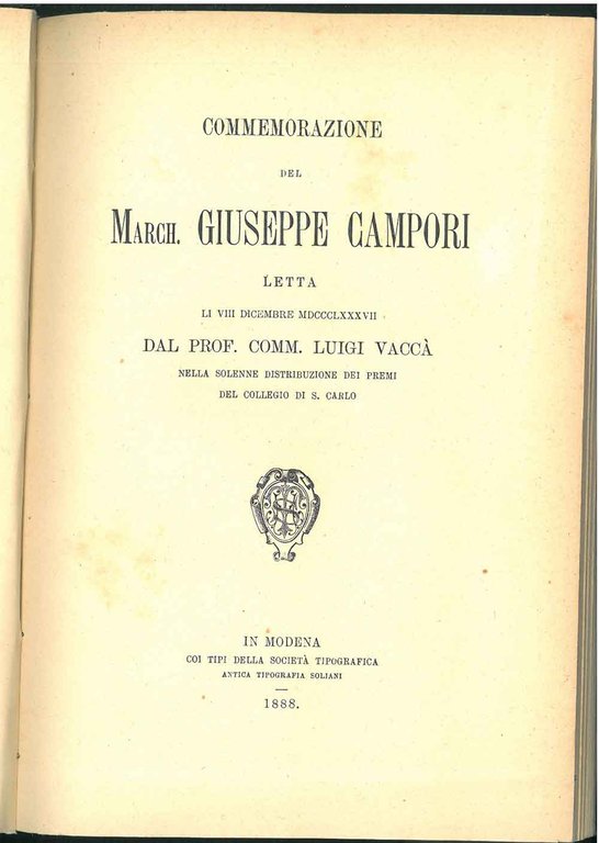 Commemorazione del March. Giuseppe Campori letta li 8 dicembre 1887 …