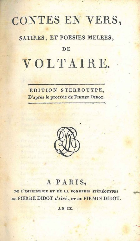 Contes en vers satires, et poesies melées de Voltaire