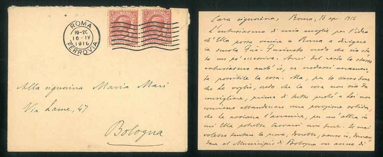 Cordiale lettera alla signorina Maria Mari con invito ad una …