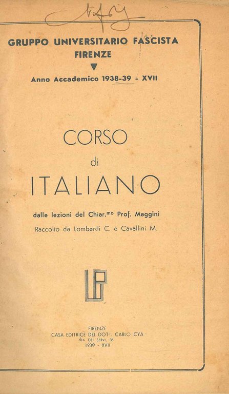 Corso di italiano dalle lezioni del Chiar.mo Prof. Maggini raccolto …