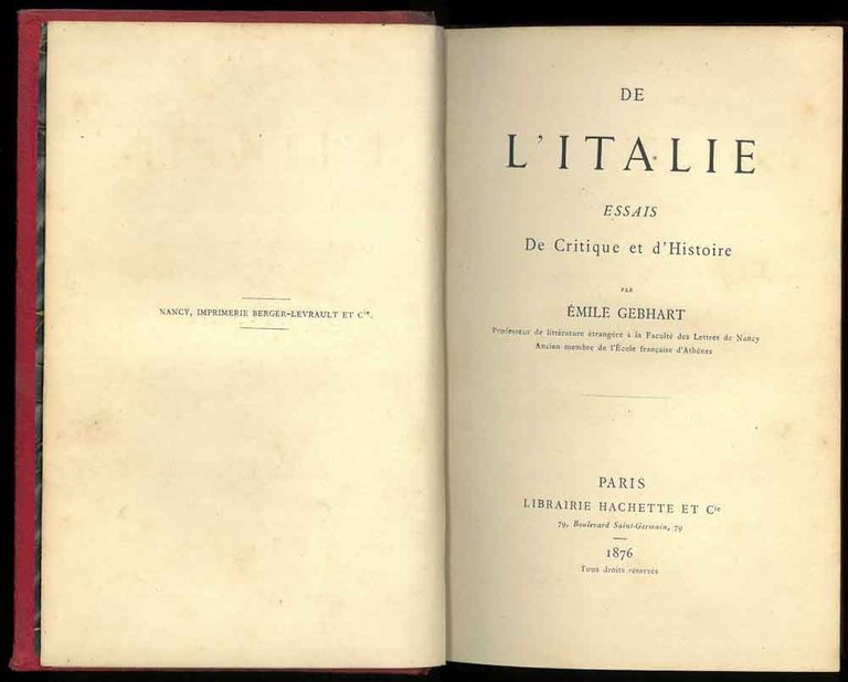 De l'Italie essais De Critique et d'Histoire.