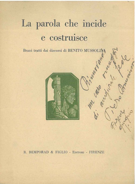 Dedica autografa e firmata dallo scrittore alla sola copertina del …