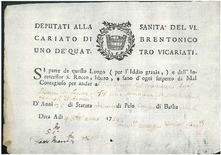Deputati alla sanità del vicariato di Brentonico uno de' quattro …
