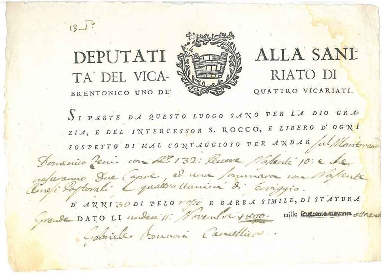 Deputati alla sanità del vicariato di Brentonico uno de' quattro …