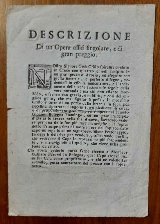 Descrizione di un'Opera assai singolare, e di gran Preggio