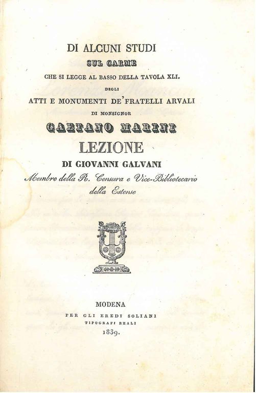 Di alcuni studi sul carme che si legge al basso …